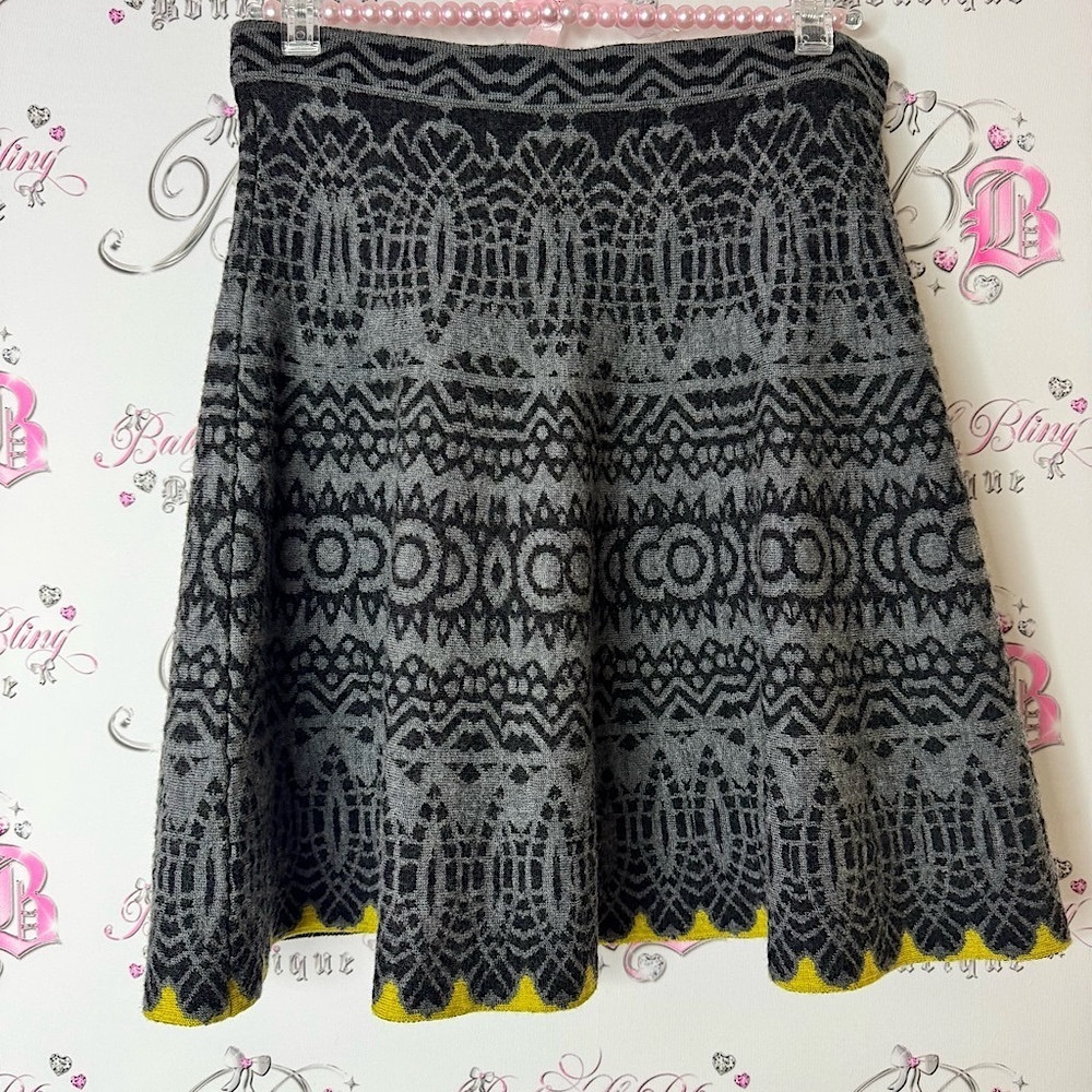 Krimson klover skirt Gray and Yellow Skater Skirt knit yellow grey black luxe